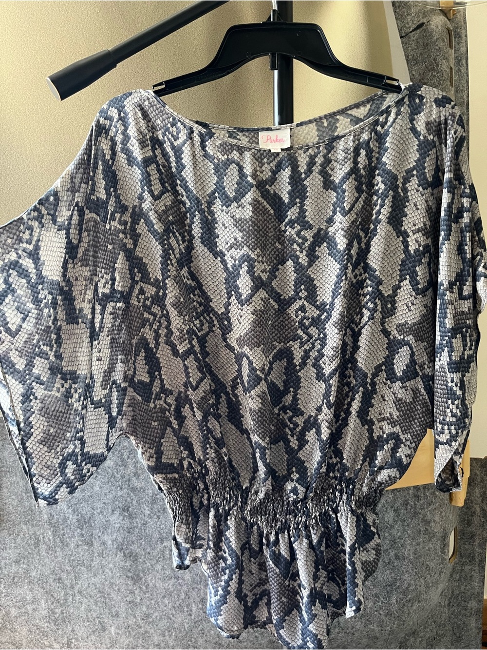 Silk Gray Snake-Print Dolman Tunic